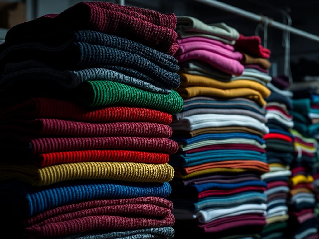 Folded knitwear and apparel in a Chinese garment factory