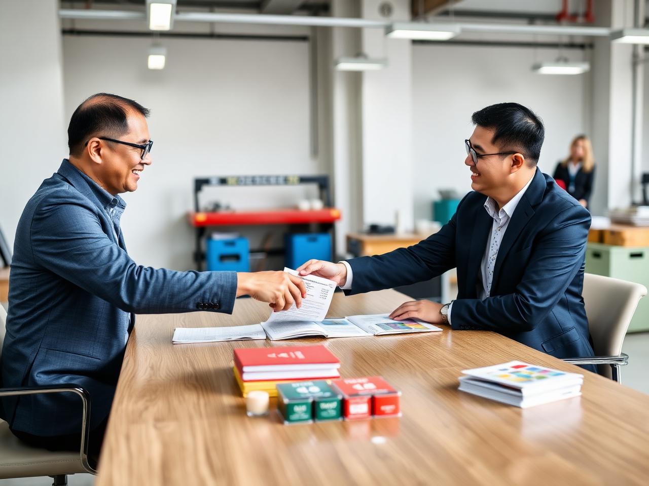 Bilingual sourcing agent negotiating unit prices with a Chinese factory manager